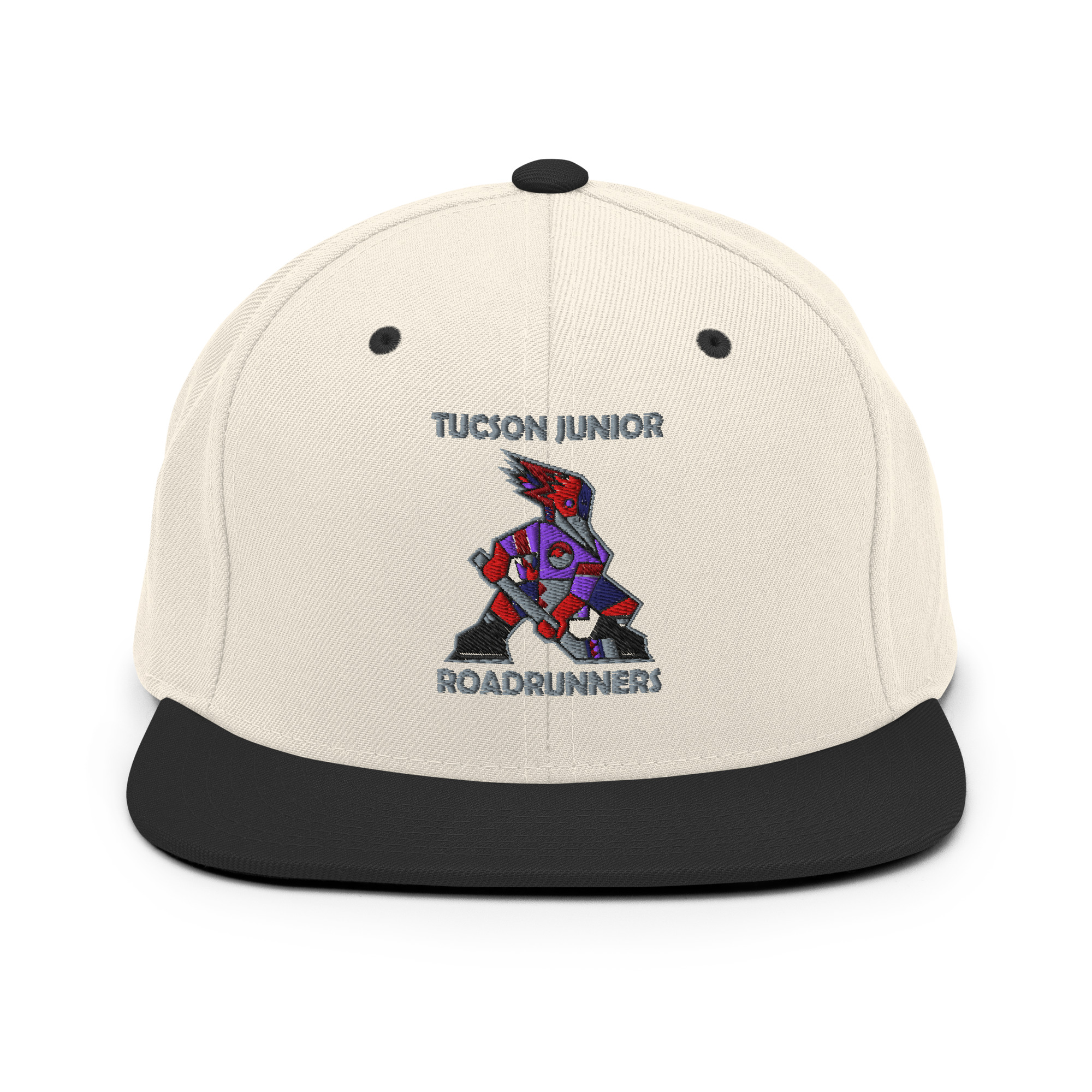 Tucson Junior Roadrunners Classic Snapback Hat in Natural/Black, front view