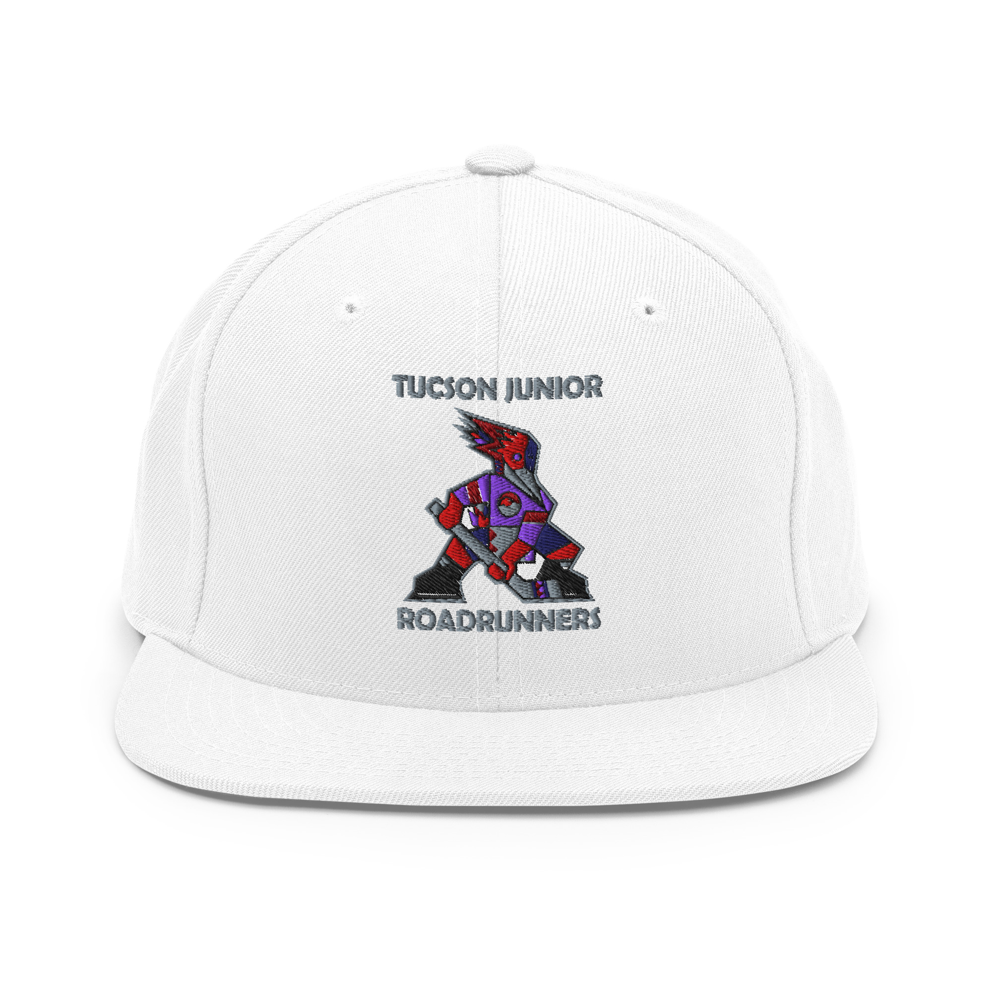 Tucson Junior Roadrunners Classic Snapback Hat in White, front view
