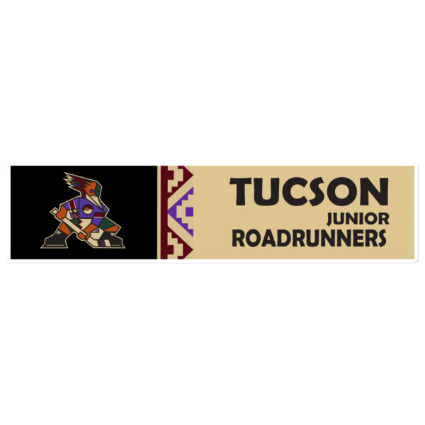 Tucson Junior Roadrunners Sand bumper sticker with Kachina Roadrunner and team wordmark, product view