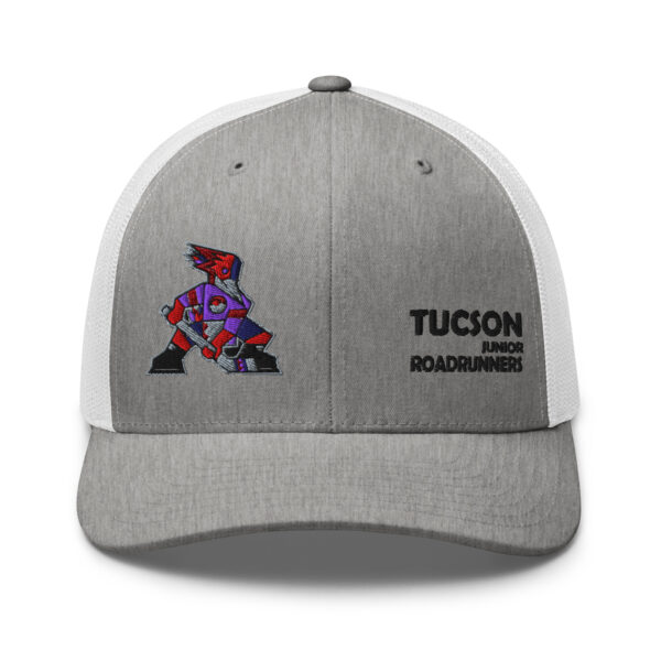 Tucson Junior Roadrunners Trucker Hat in Heather Grey/White, front view