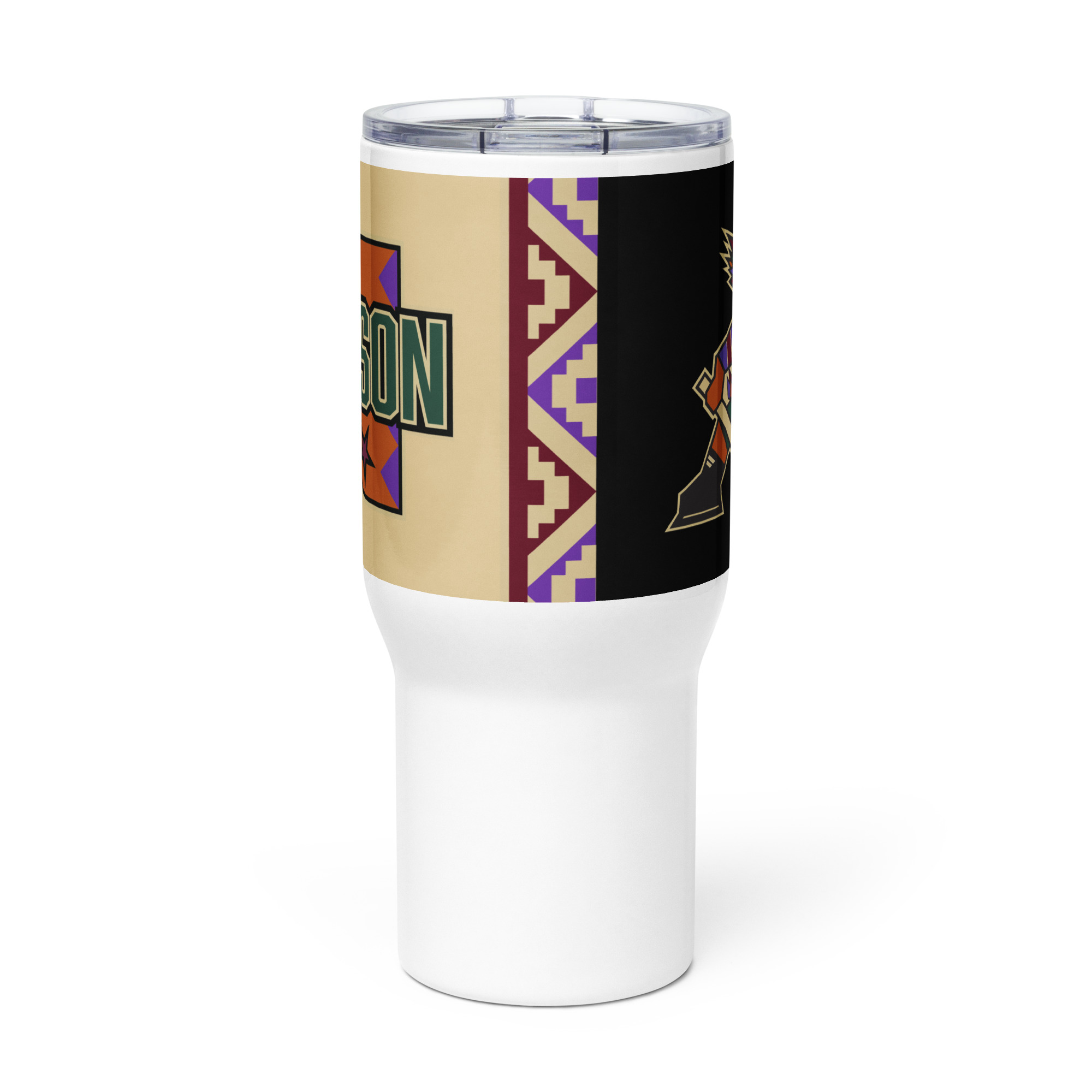 Tucson Junior Roadrunners 25 oz travel mug with Kachina wraparound design