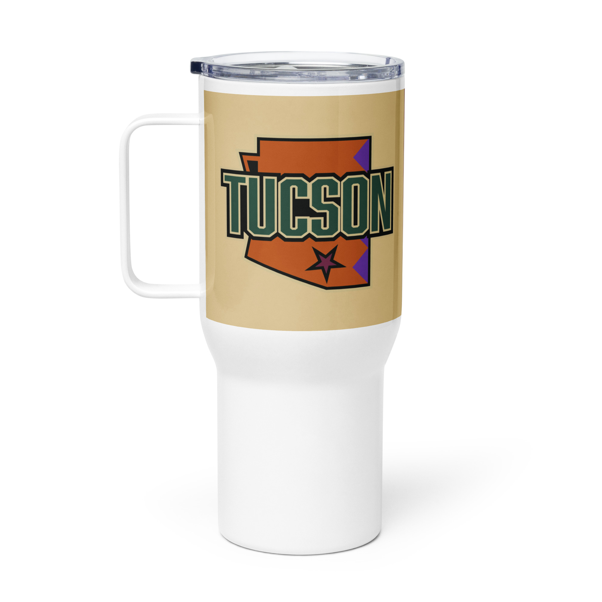 Tucson wordmark on Tucson Junior Roadrunners 25 oz travel mug