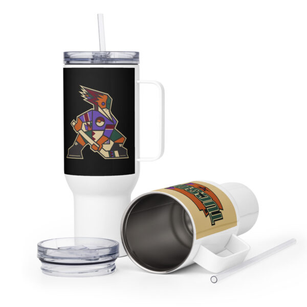 Tucson Junior Roadrunners Kachina 40 oz travel mug with straw, lid, and wraparound artwork