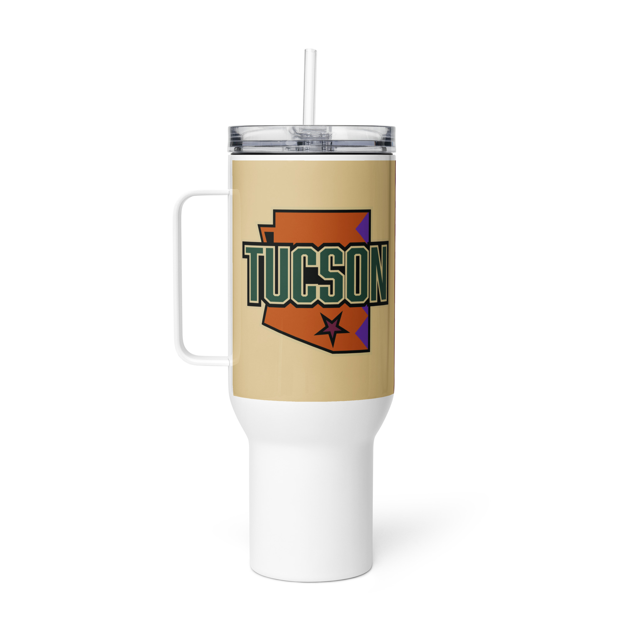 Tucson wordmark on Tucson Junior Roadrunners 40 oz travel mug