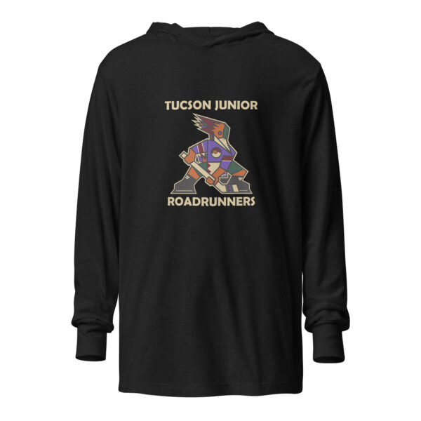 Tucson Junior Roadrunners Classic Hooded Tee in Charcoal-Black Triblend, front view