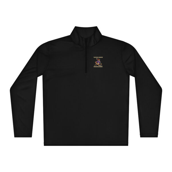 Black Tucson Junior Roadrunners Kachina quarter-zip pullover with left-chest team artwork, front view